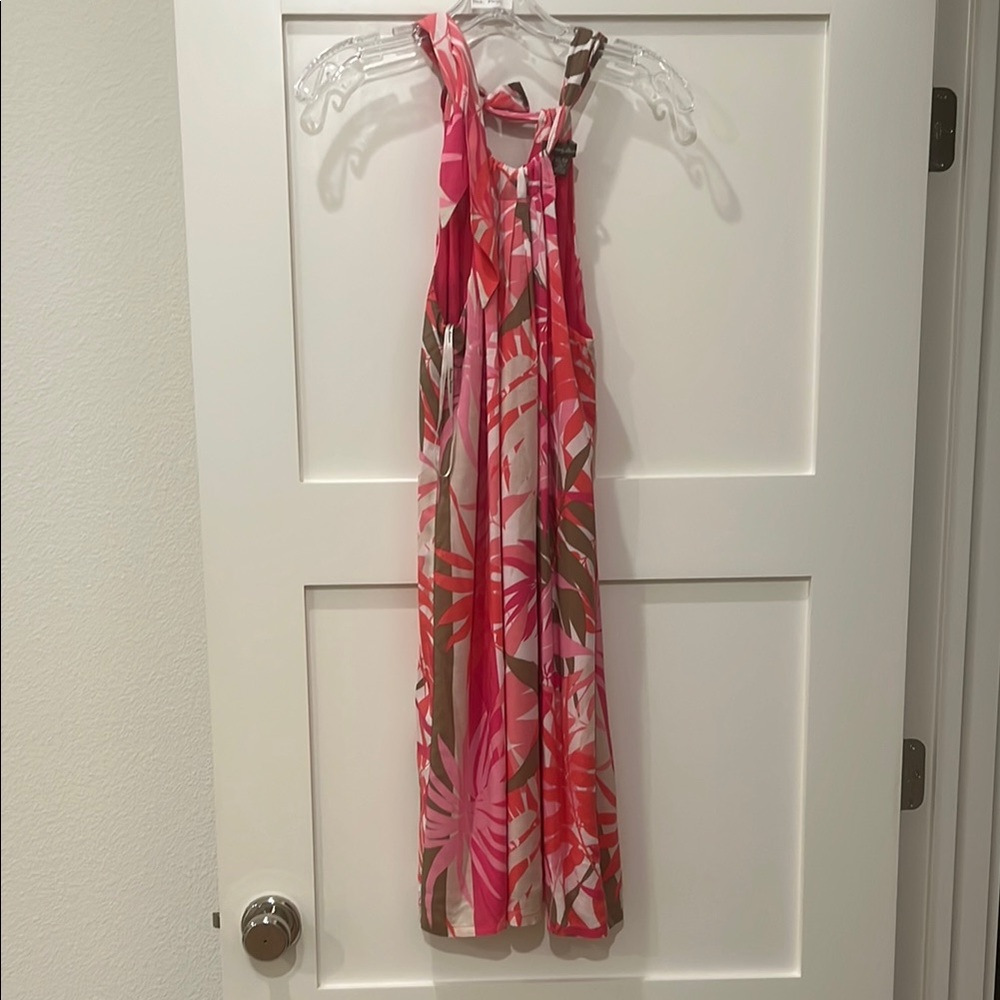 Tropical Pink and Brown Sleeveless Dress
